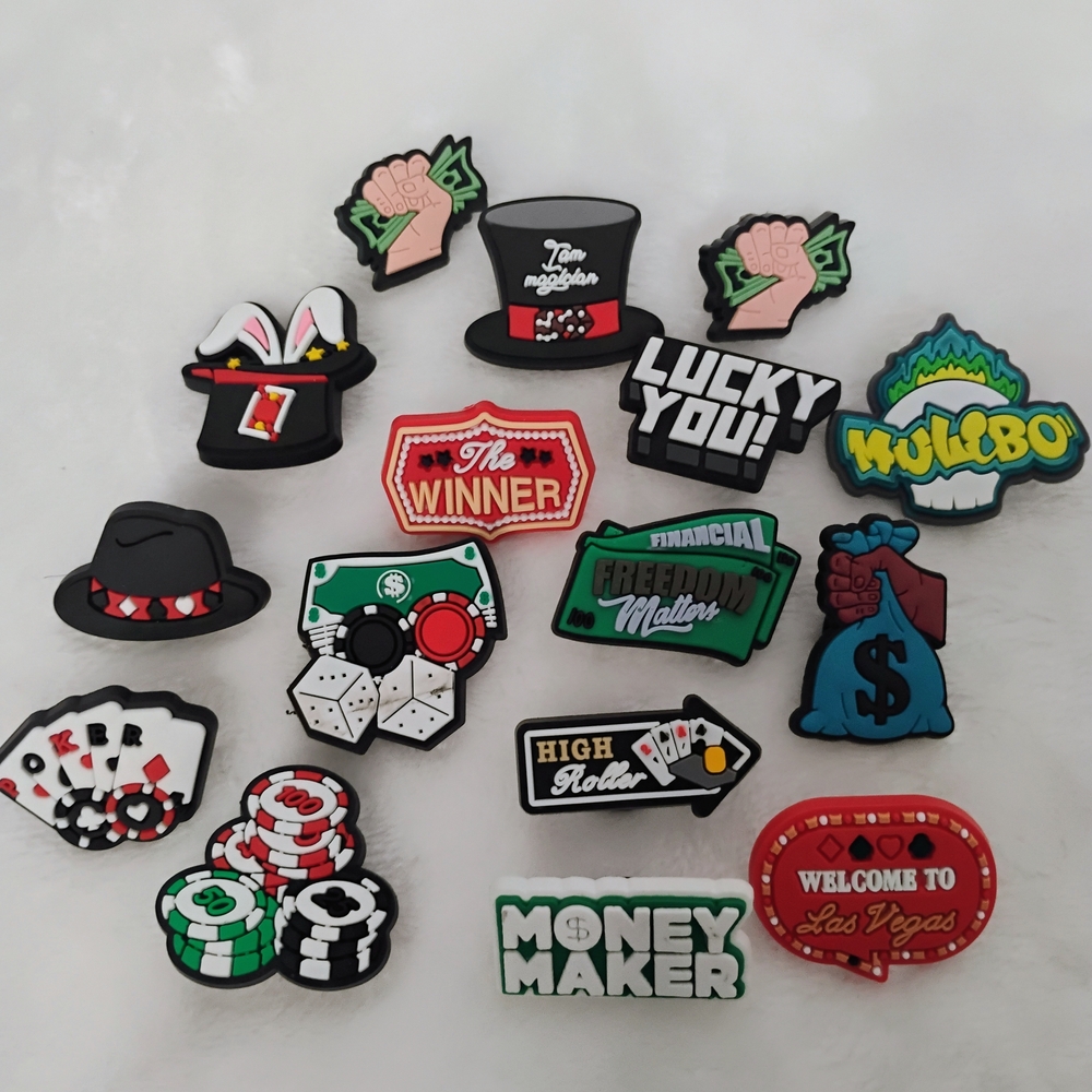 Lot Of 16 Money Theme Shoe Croc Charms Jibitez Poker Las‎ Vegas Gamble Cash F